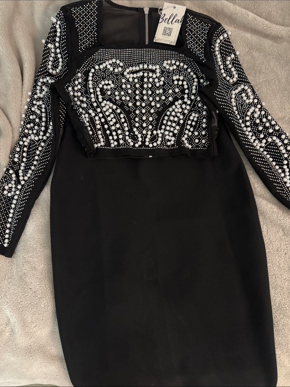 Bellalux Black Long Sleeve Embellished Bodycon Dress